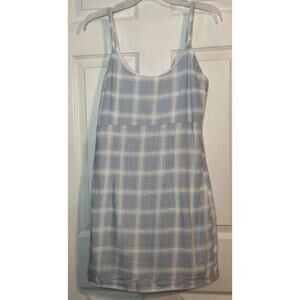 forever 21 dress White And Blue Plaid, Spaghetti Straps, Viscose/Linen, M